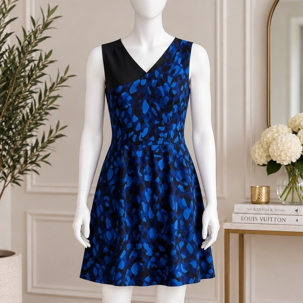 Matthew Williamson for Impulse Blue Black Abstract Sheath Dress NWT 10